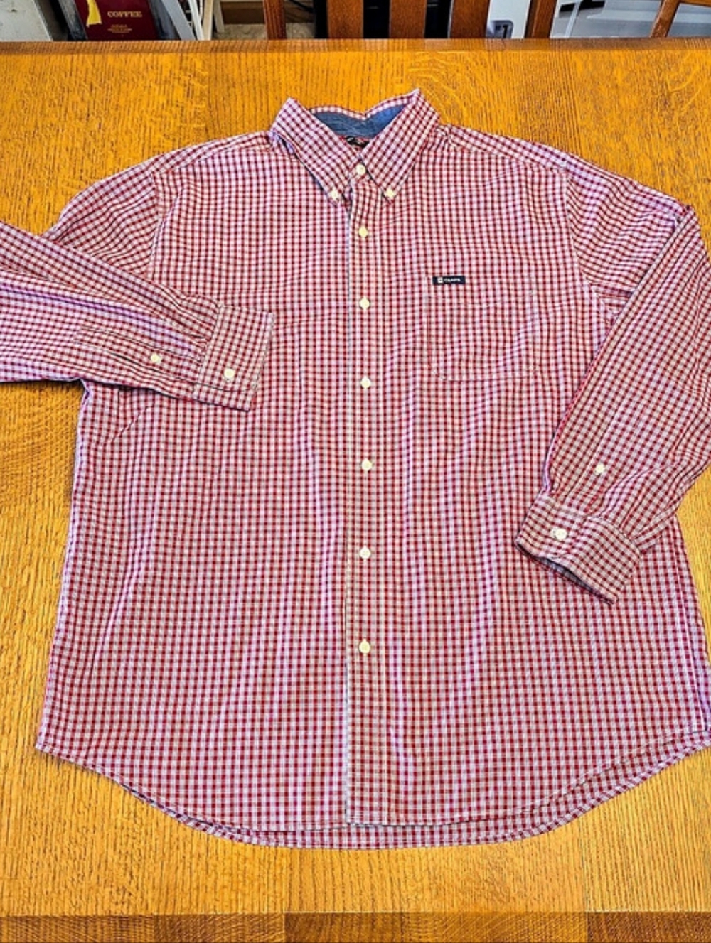 CHAPS │Easy Care Mens Red & White Check Long Sleeve Button Down Shirt │Size:  XL